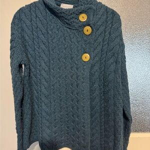 100% Wool Teal Cable Knit Turtleneck Sweater